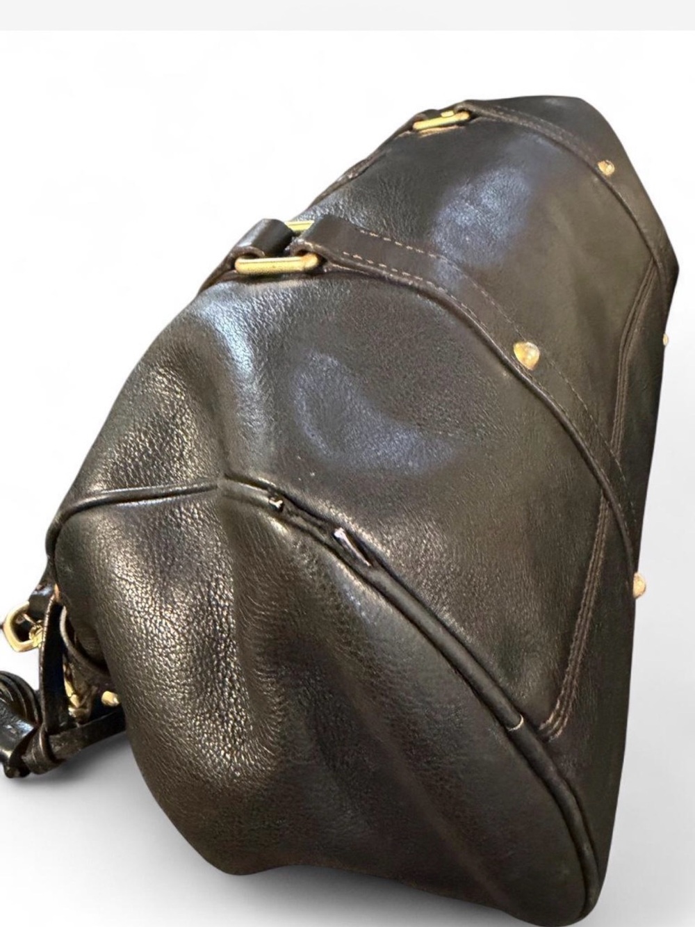 Dooney & Bourke Florentine Black Leather Satchel with Gold Hardware - Picture 7 of 14